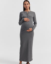 Ribbed Maternity Maxi Dress (Charcoal) 1