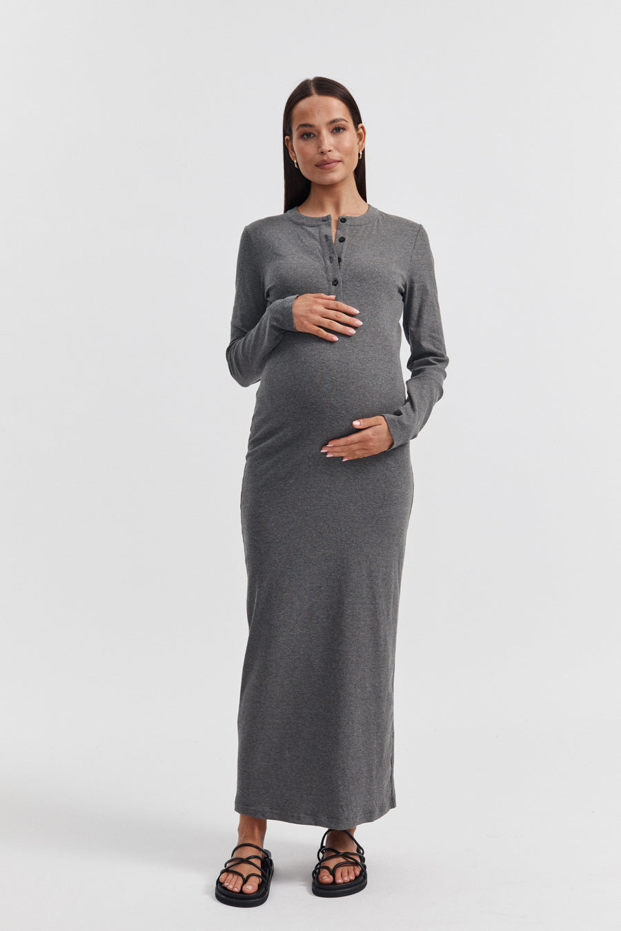 Ribbed Maternity Maxi Dress (Charcoal) 1