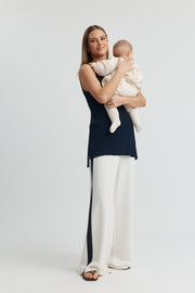 Side Panel Pant (Ivory with Navy)