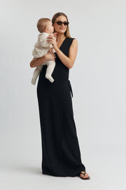 Crepe Knit Wrap Dress (Black)