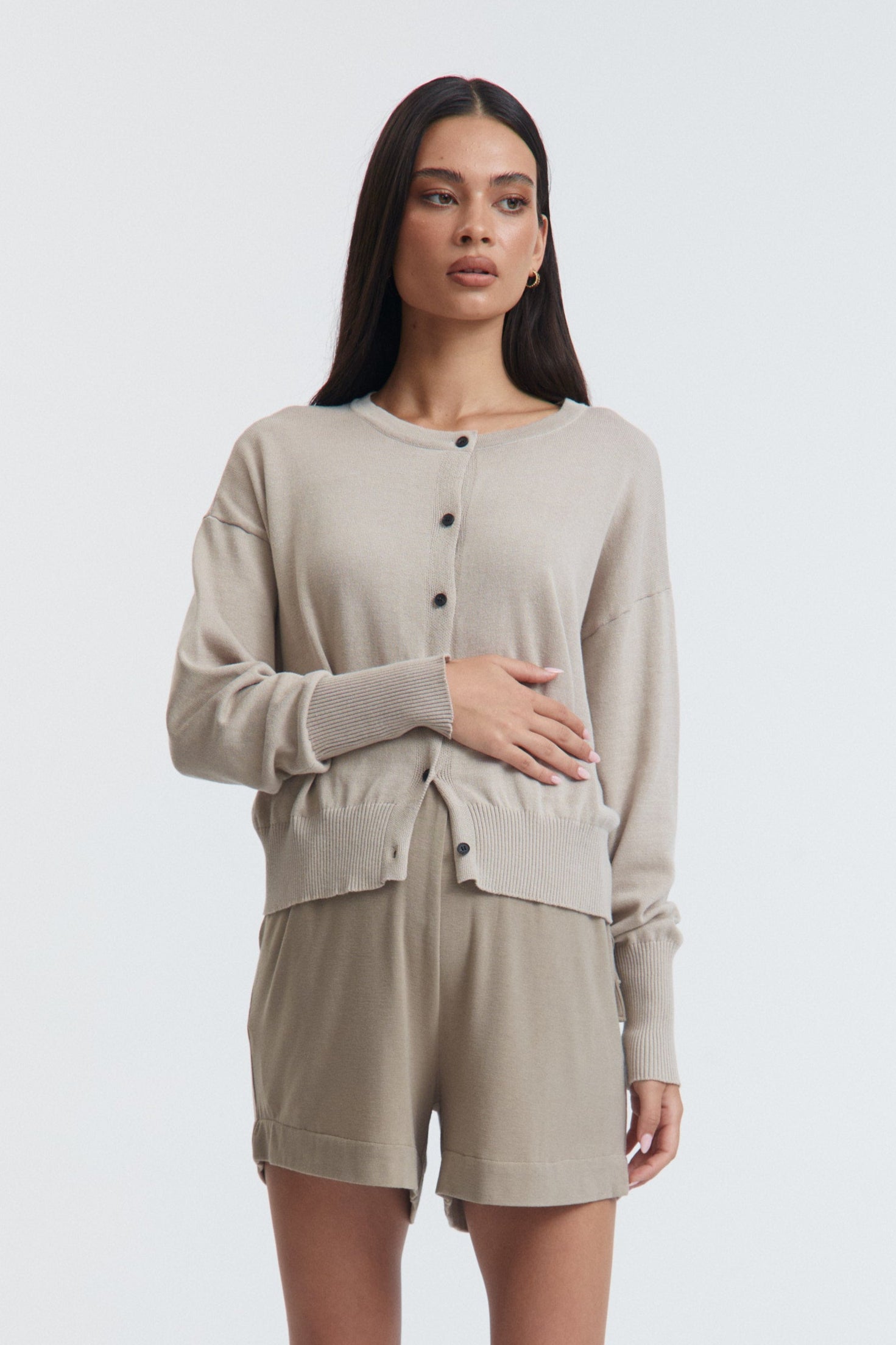 Lightweight Maternity Cardigan (Pebble) 1