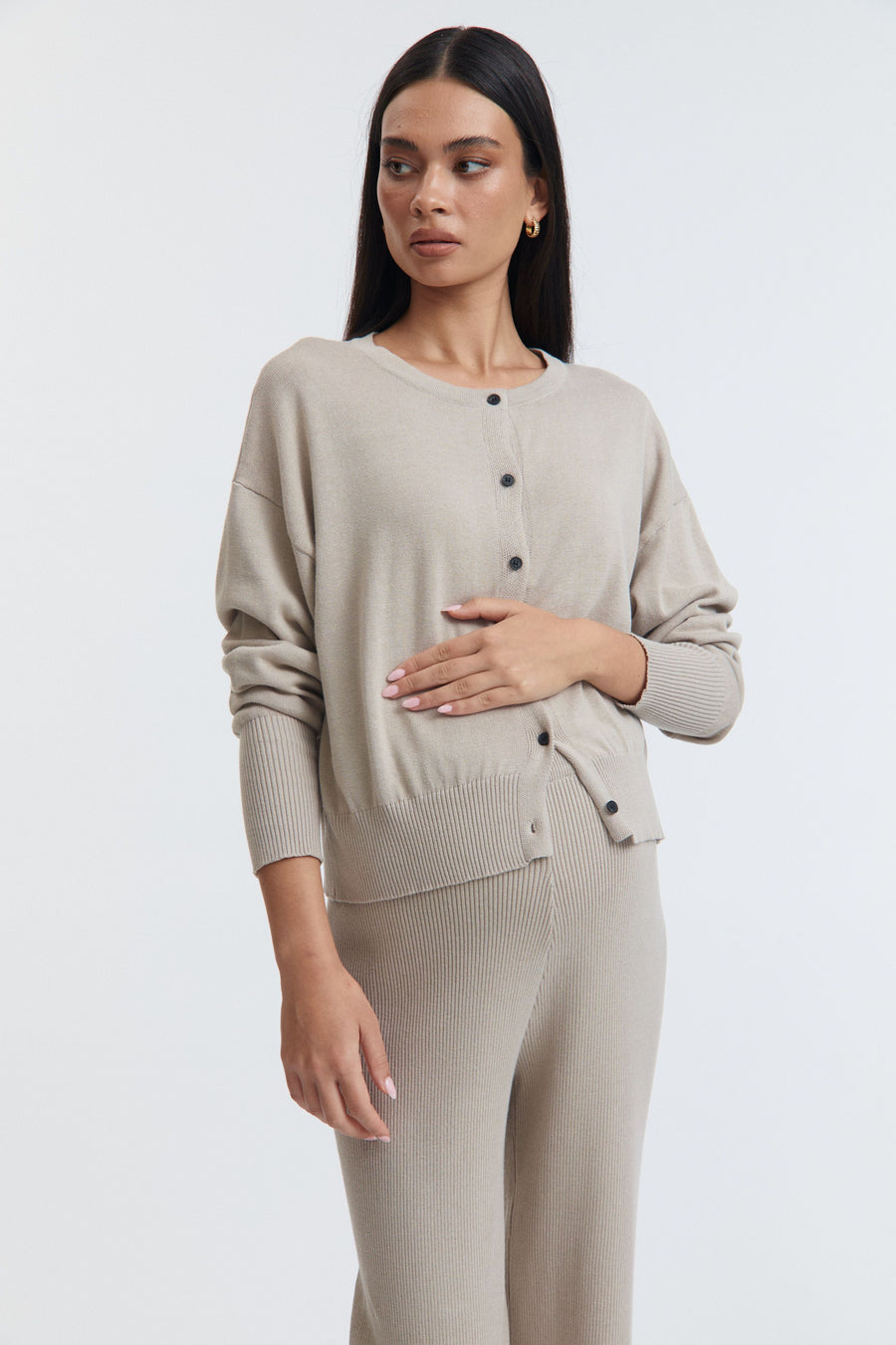 Lightweight Maternity Cardigan (Pebble) 3