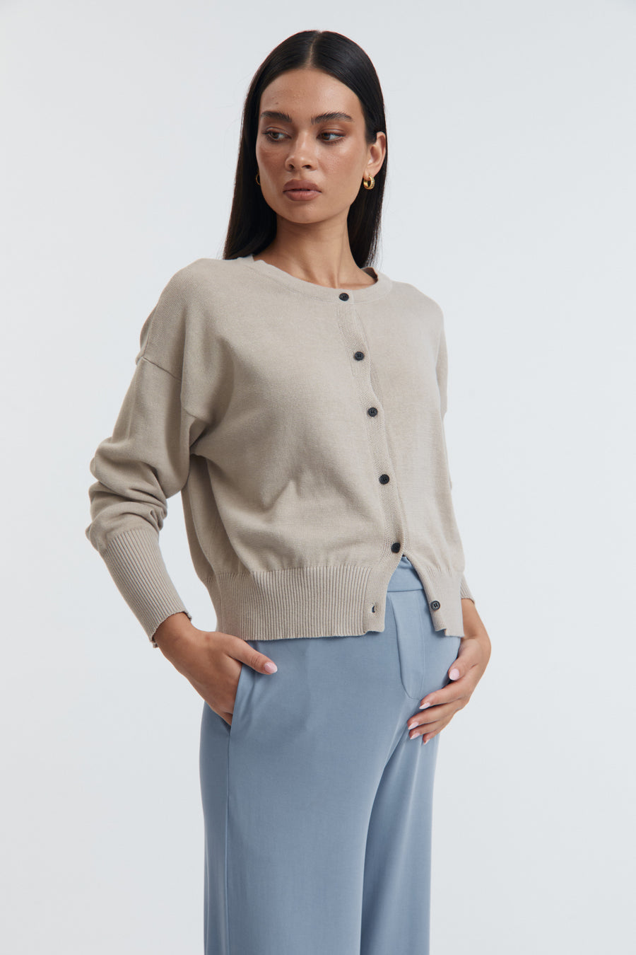 Lightweight Maternity Cardigan (Pebble) 6