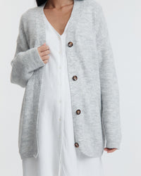 Linen Button Down Maternity Dress (White) 2
