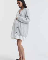 Linen Button Down Maternity Dress (White) 3