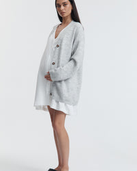Linen Button Down Maternity Dress (White) 5