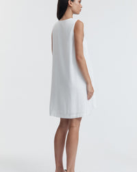 Linen Button Down Maternity Dress (White) 6