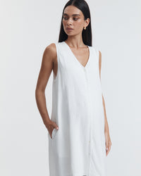 Linen Button Down Maternity Dress (White) 7