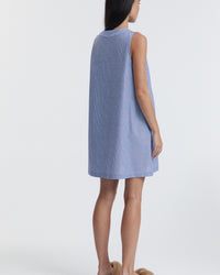 Linen Cotton Button Down Maternity Dress (Blue/White) 10