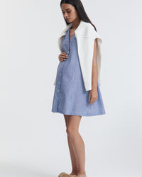 Linen Cotton Button Down Maternity Dress (Blue/White) 4