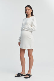 Long Sleeve Designer Maternity Knit Dress (Off White) 1