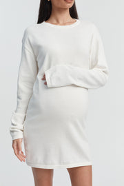 Long Sleeve Designer Maternity Knit Dress (Off White) 2