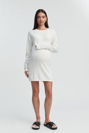 Long Sleeve Designer Maternity Knit Dress (Off White) 3