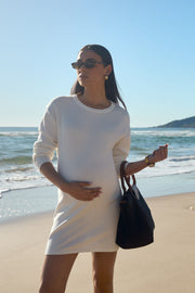 Long Sleeve Designer Maternity Knit Dress (Off White) 6