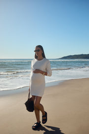 Long Sleeve Designer Maternity Knit Dress (Off White) 7