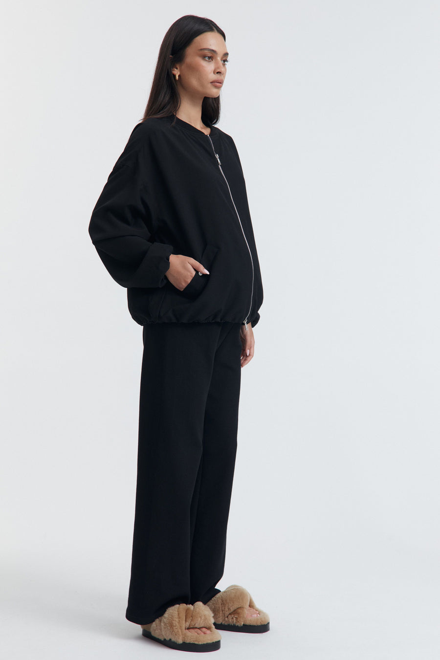 Low Rise Maternity Rib Cotton Pants (Black) 1