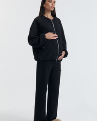 Low Rise Maternity Rib Cotton Pants (Black) 4
