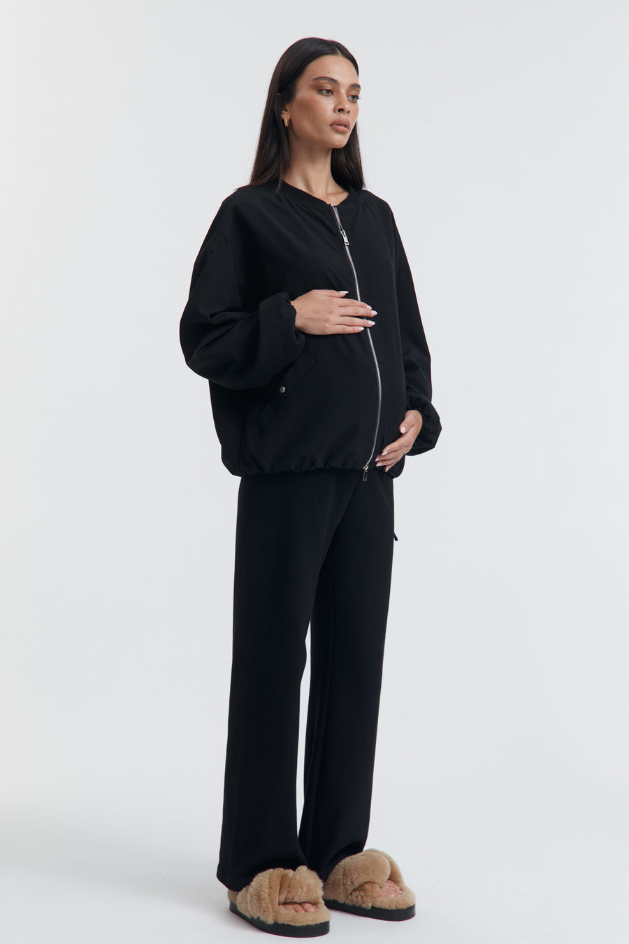 Low Rise Maternity Rib Cotton Pants (Black) 4