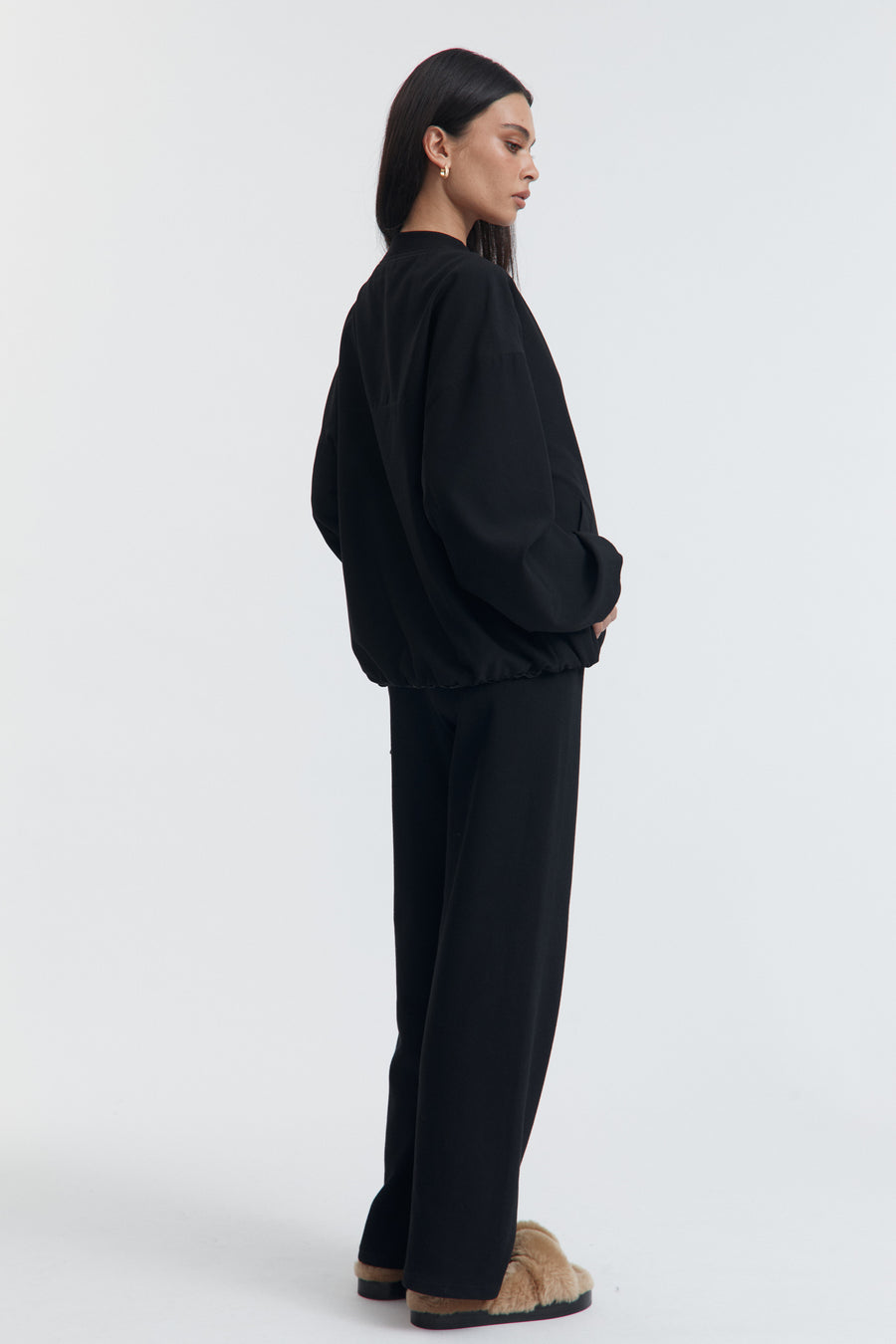 Low Rise Maternity Rib Cotton Pants (Black) 5
