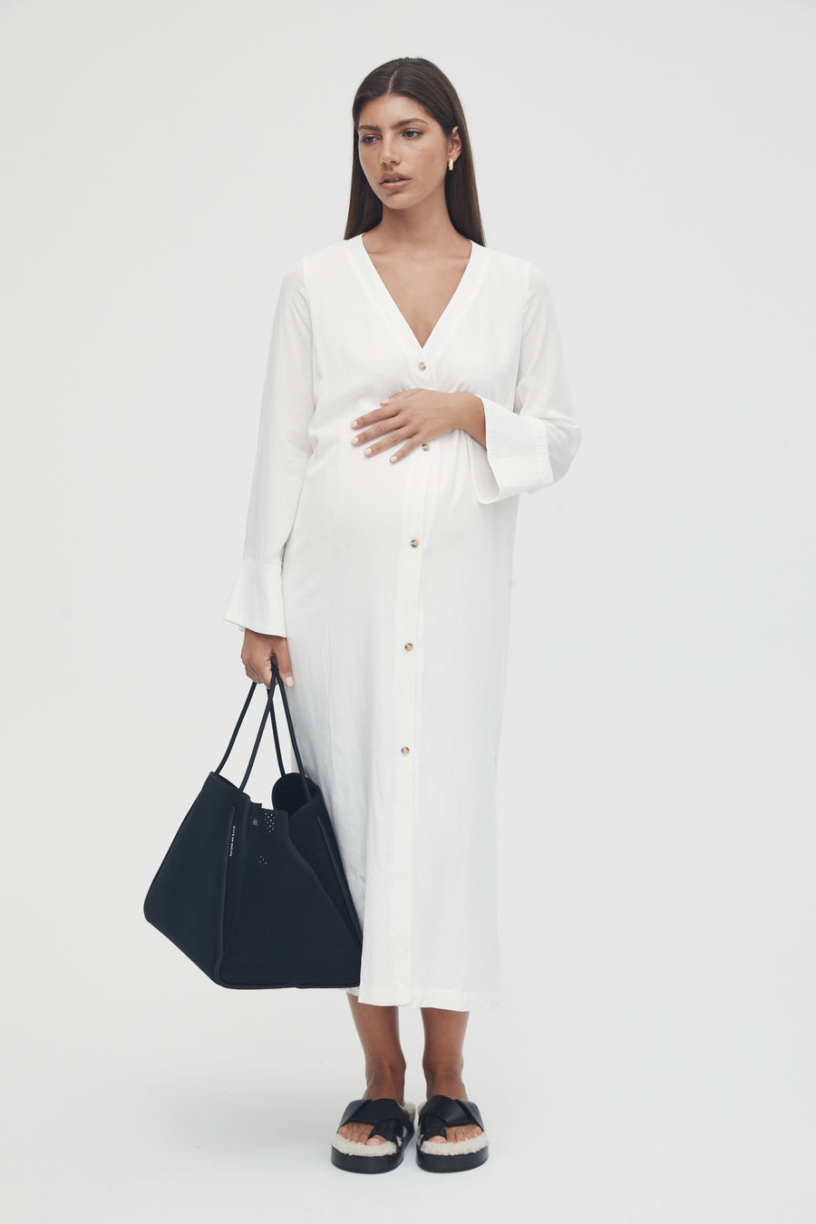 White Maternity Shirtdress 1
