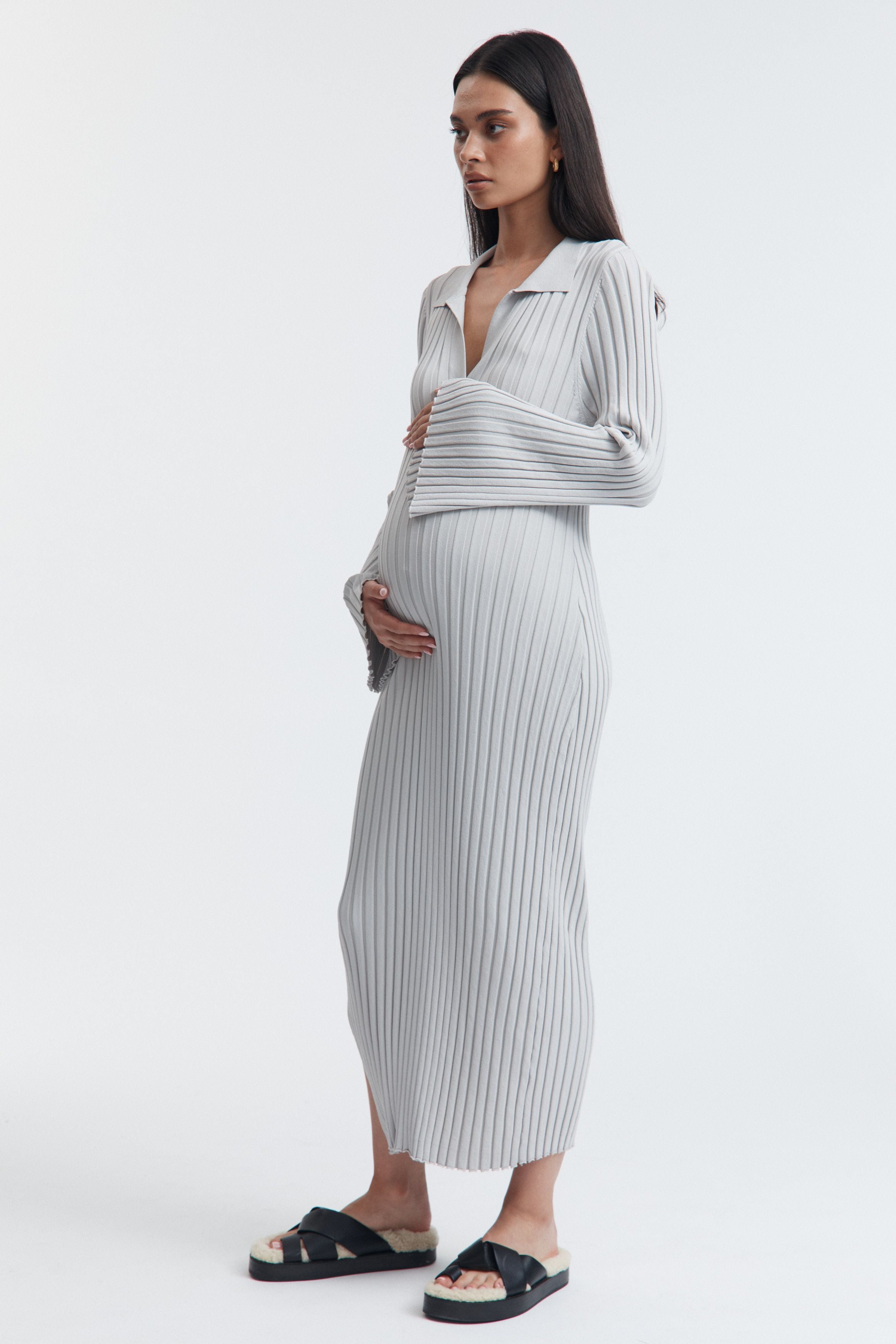 Luxury Maternity Dress (Stone Grey) 1