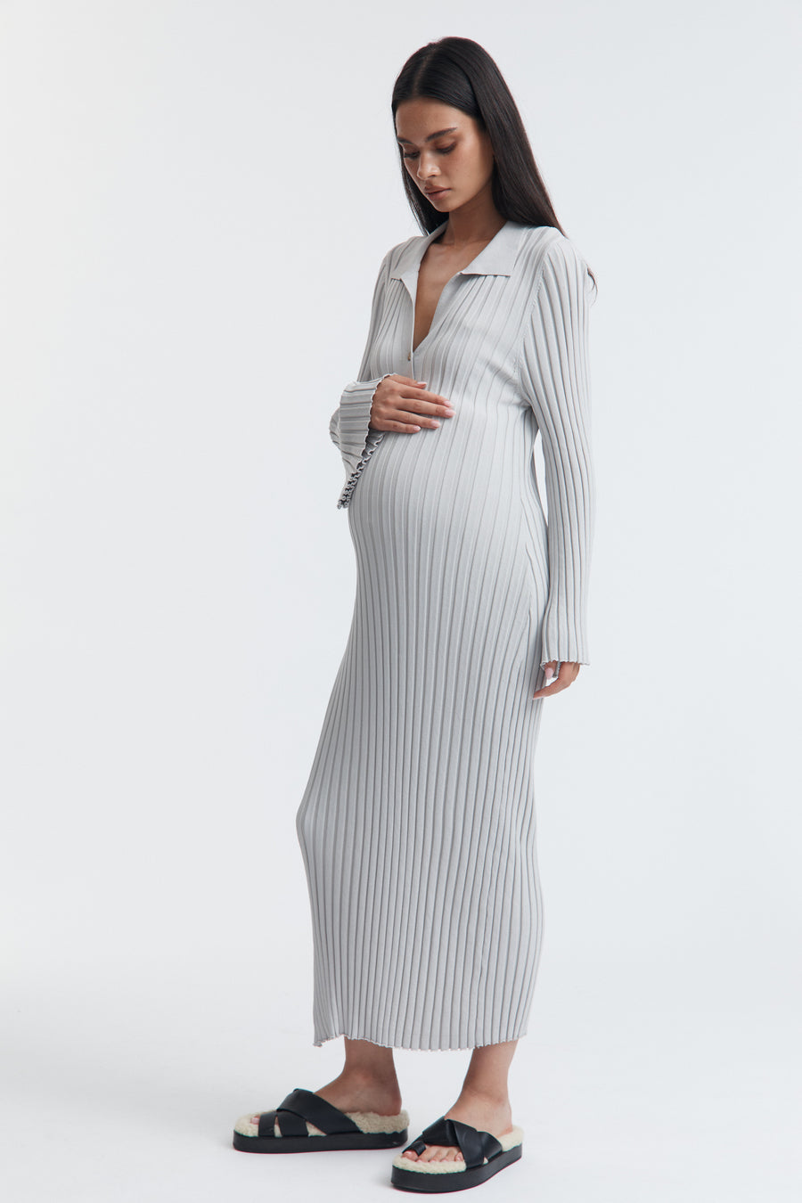 Luxury Maternity Dress (Stone Grey) 3