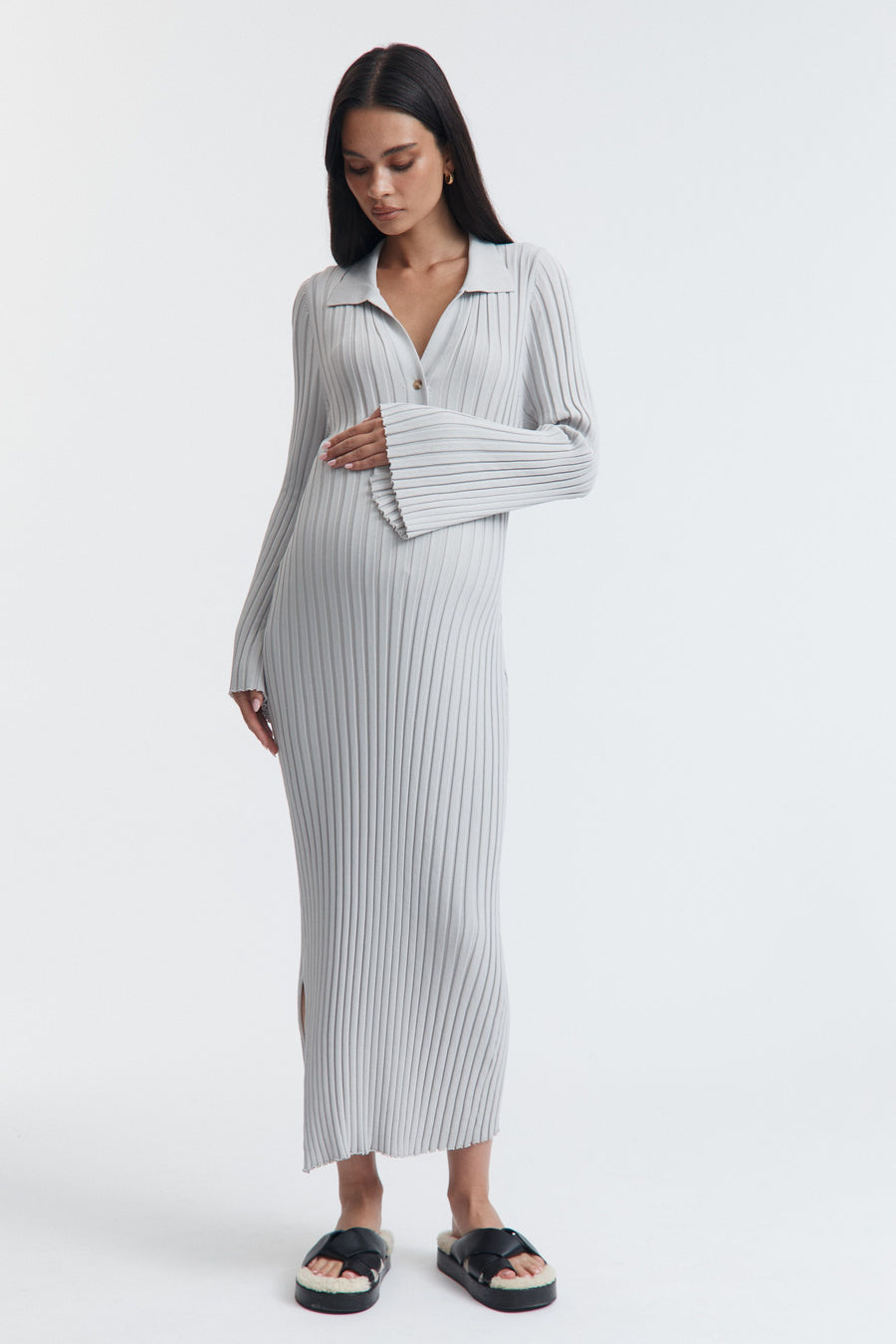 Luxury Maternity Dress (Stone Grey) 5