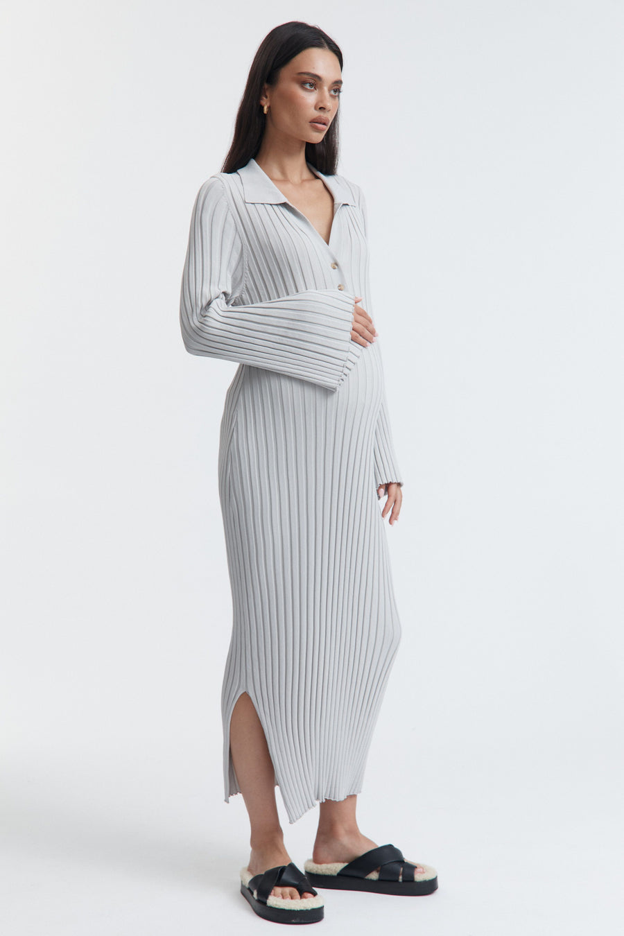 Luxury Maternity Dress (Stone Grey) 6