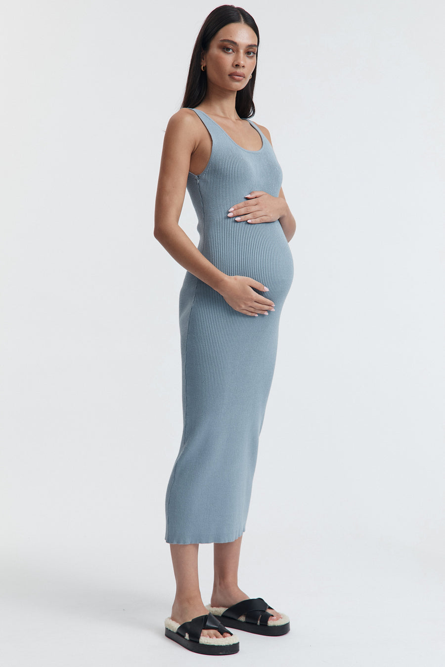 Maternity Baby Shower Knit Midi Dress (Pacific Blue) 3