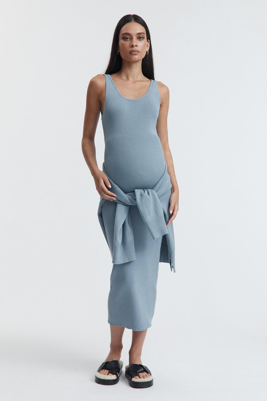 Maternity Baby Shower Knit Midi Dress (Pacific Blue) 4