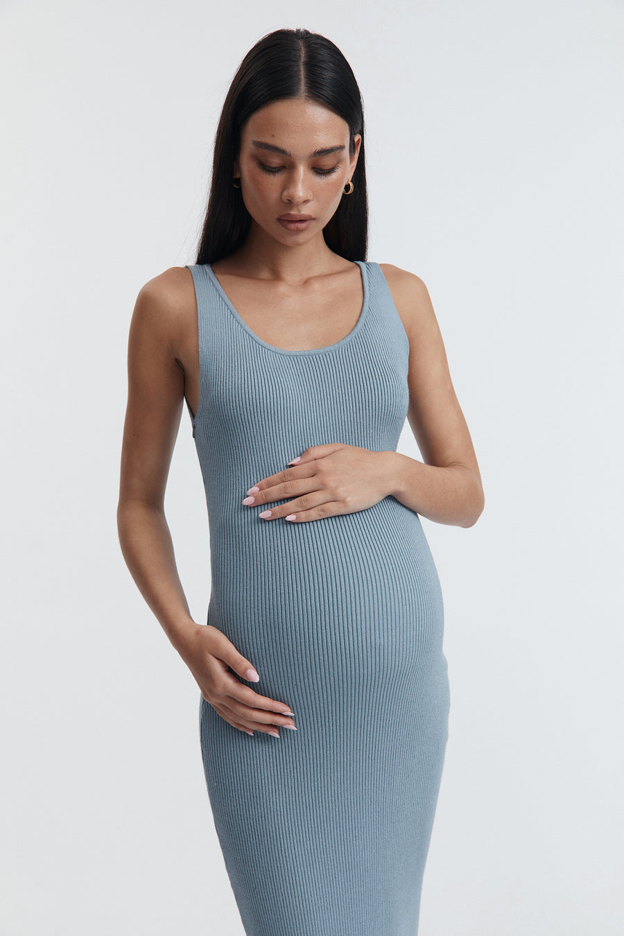 Maternity Baby Shower Knit Midi Dress (Pacific Blue) 5