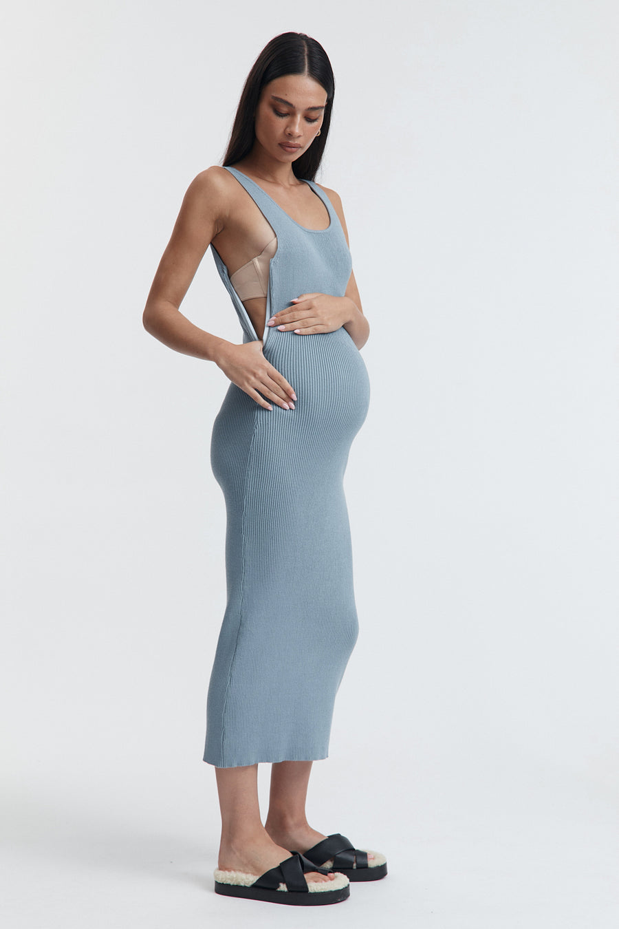Maternity Baby Shower Knit Midi Dress (Pacific Blue) 8