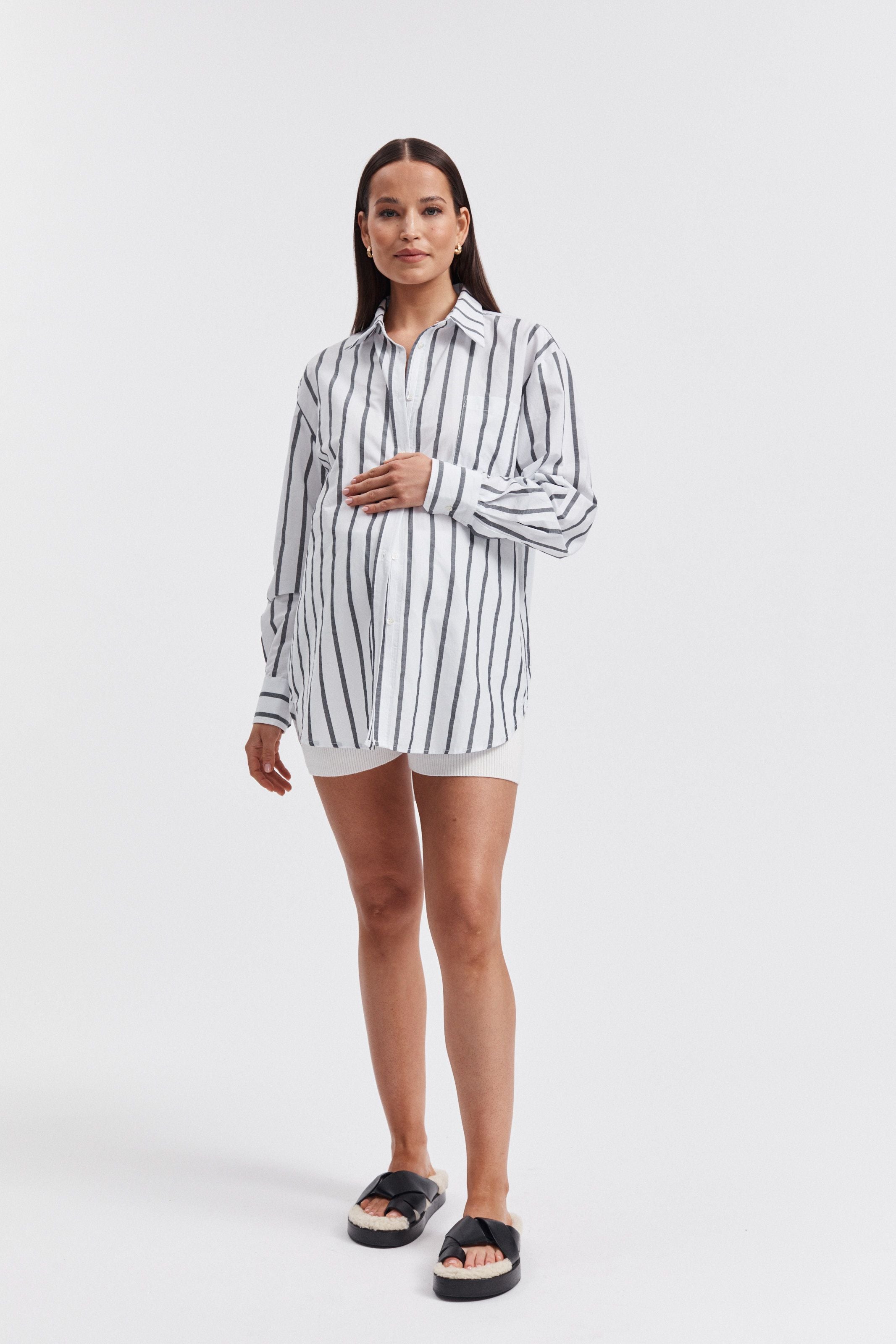 Maternity Black Stripe Cotton Shirt 1