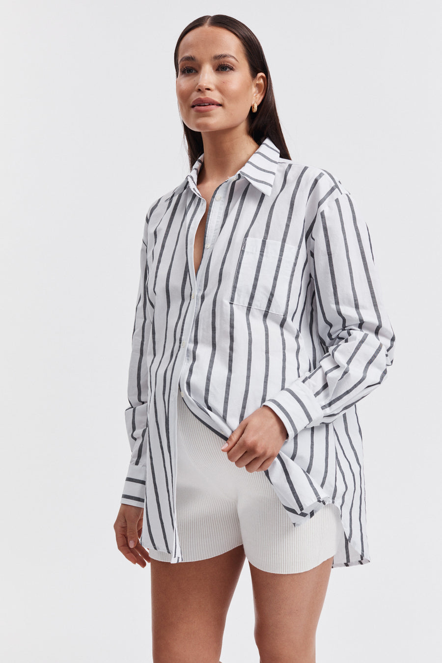 Maternity Black Stripe Cotton Shirt 3