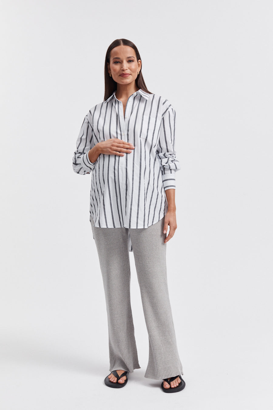 Maternity Black Stripe Cotton Shirt 7