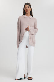 Maternity Button Down Collar Top (Dusty Primrose) 1