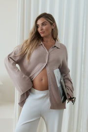 Maternity Button Down Collar Top (Dusty Primrose) 2