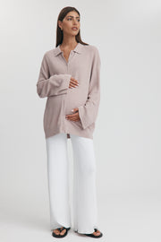 Maternity Button Down Collar Top (Dusty Primrose) 5