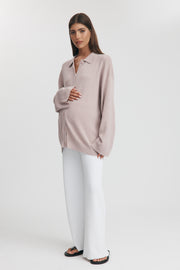 Maternity Button Down Collar Top (Dusty Primrose) 9