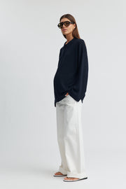 Maternity Button Down Collar Top (Ink) 2