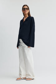 Maternity Button Down Collar Top (Ink) 4