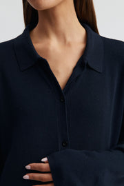 Maternity Button Down Collar Top (Ink) 5
