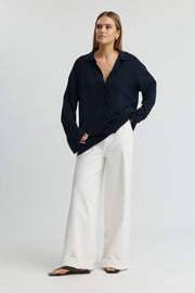 Maternity Button Down Collar Top (Ink) 7