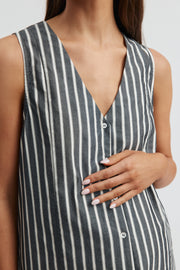 Maternity Button Down Mini Dress (Stripe) 5