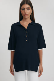 Maternity Button Down Tee (Navy & White) 1
