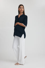 Maternity Button Down Tee (Navy & White) 2