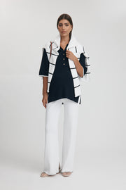 Maternity Button Down Tee (Navy & White) 3
