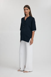 Maternity Button Down Tee (Navy & White) 4