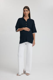 Maternity Button Down Tee (Navy & White) 6