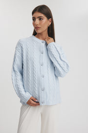 Maternity Cable Knit Cardigan (Powder Blue) 1
